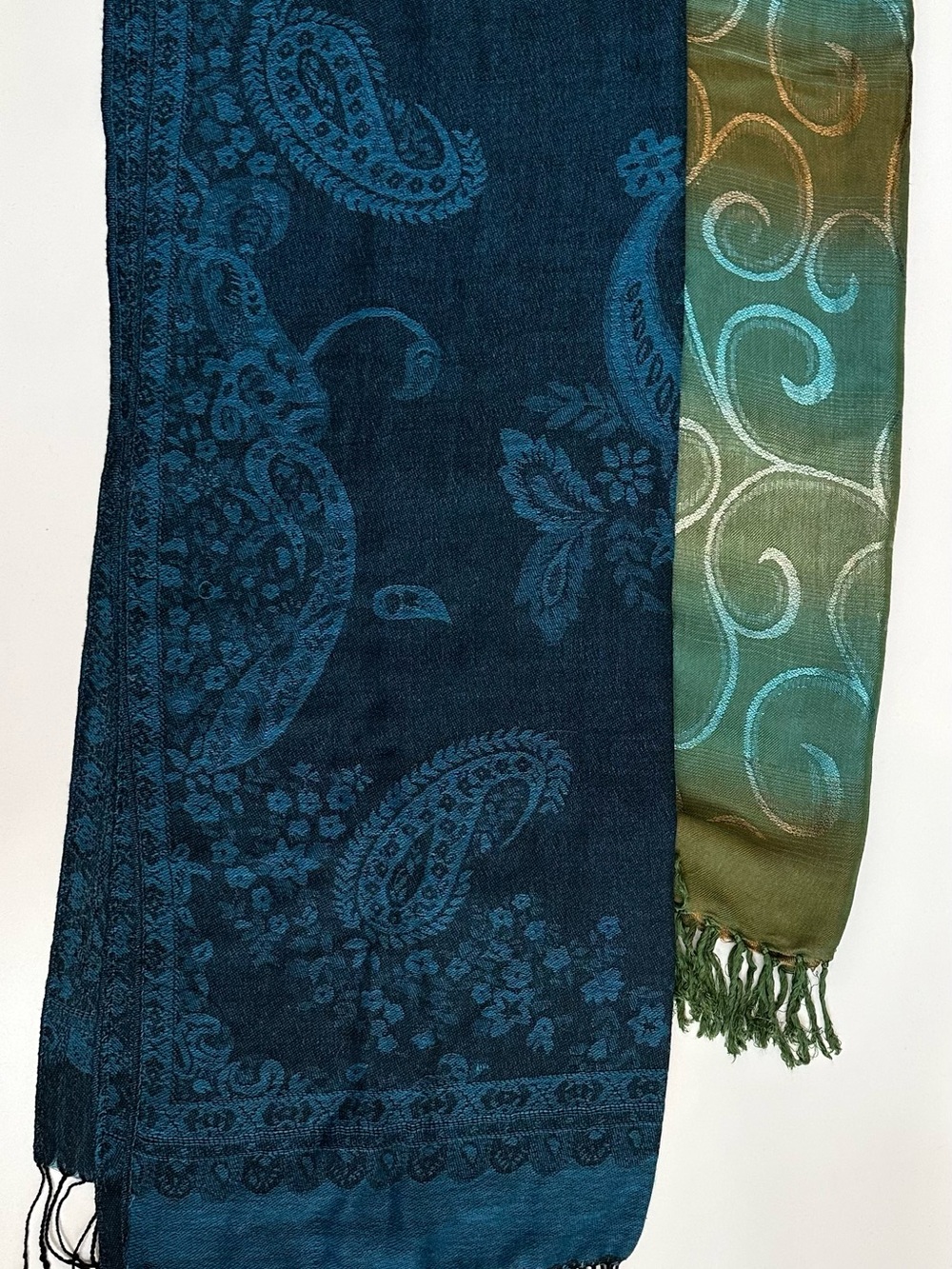 2 Luxury Paisley Jacquard Scarves 🧣 in Blue and Green